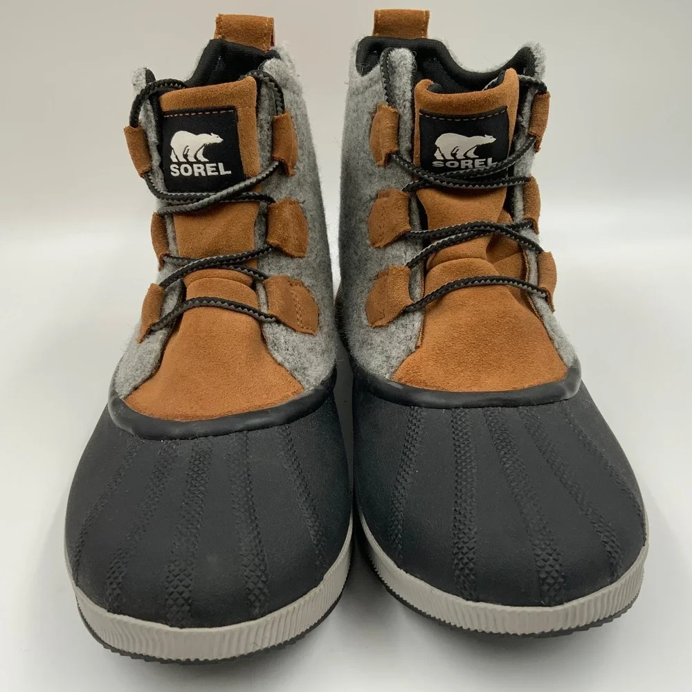 Sorel Out N About III Classic Waterproof Duck Boots Grey Tan Suede Felt Womens